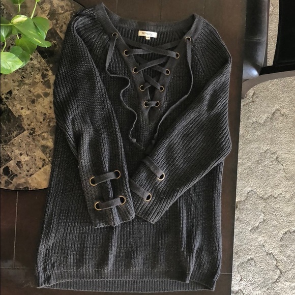 Lace-Up oversized Sweater Tunic - Charcoal Grey - Picture 6 of 7